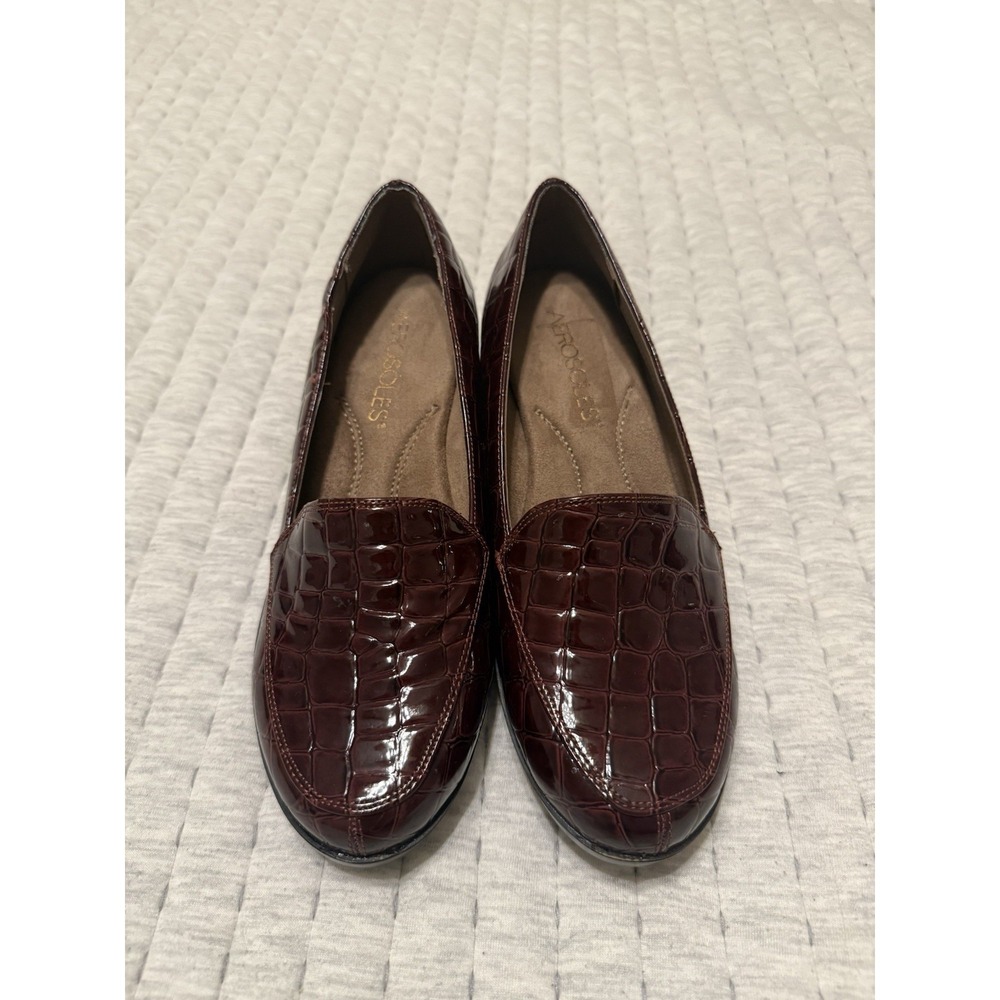 Aerosoles Womens Burgandy Wedge Pump Shoe Snake - Size 5 US - Patent Leather